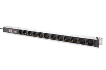 Digitus Digitus PDU razvodna letvica s aluminijskim profilom, 12 sigurnosnih utičnica, zaštita od prenapona, 2m kabel