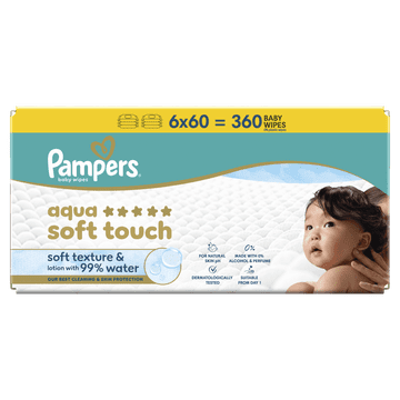 Pampers Aqua Soft Touch vlažne maramice, 6 x 60 komada