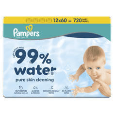 Pampers 99% Water Pure Skin Cleaning vlažne maramice, 12 x 60 komada