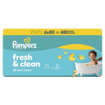 Pampers Fresh Clean dječje vlažne maramice, 6x 80 komada