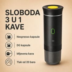HOME & MARKER® Prenosni espresso aparat 3-u-1 s 20 bar tlaka i USB-C punjenjem za kapsule i mljevenu kavu | ESPRESSNA