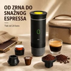 HOME & MARKER® Prenosni espresso aparat 3-u-1 s 20 bar tlaka i USB-C punjenjem za kapsule i mljevenu kavu | ESPRESSNA