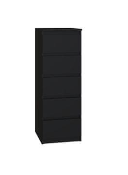 Topeshop KOMODA S LADICAMA W5 MALWA CRNI ORMARIĆ S 5 VISOKIH LADICA ZA DNEVNI BORAVAK ZA SPAVAĆU SOBU