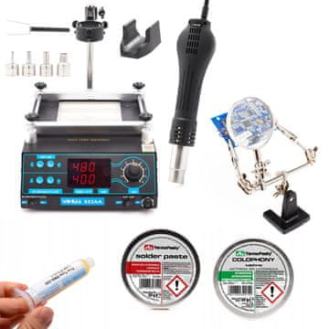 853AA Lemilica + Rosin 20g + Pasta za lemljenje 20g + Treća ruka s povećalom - Nosač za montažu + RMA-223 10cc Gel Flux