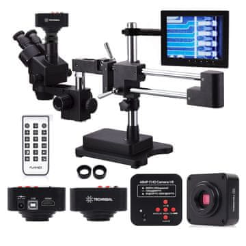 10HW trinokularni stereo mikroskop crne boje + 48MP kamera + 8-inčni monitor