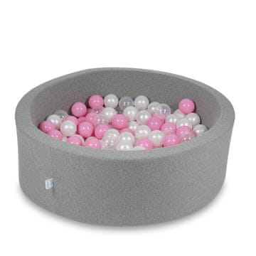 Mi Suhi bazen 90x30cm sivi s 200 loptica: bijela, biserna, puderasto ružičasta