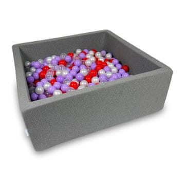 Mi Suhi bazen 110x110x40cm sivi sa 600 loptica: prozirni, biserni, vrijesak, crveni