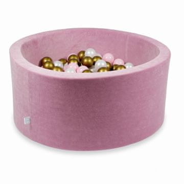 Mi Suhi bazen 90x40cm Baršunasti mekano ružičasti s 300 kuglica: biserna, staro zlato, svijetlo ružičasta