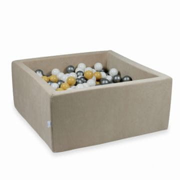Mi Suhi bazen 90x90x40cm Baršunasti mekani bež s 400 loptica: bež, bijela, srebrna