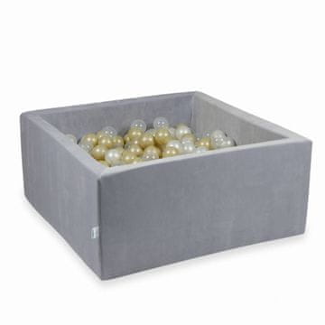 Mi Suhi bazen 90x90x40cm Baršunasti mekani svijetlosivi s 400 kuglica: prozirni, svijetlo zlatni, biserni