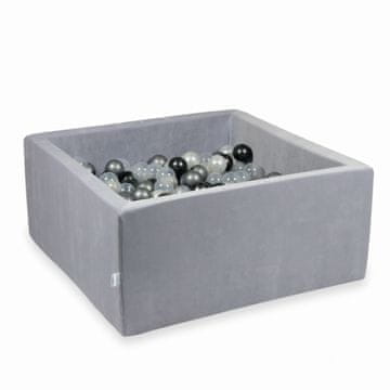 Mi Suhi bazen 90x90x40cm Baršunasti mekani svijetlosivi s 400 kuglica: biserna, prozirna, metalik grafitna, srebrna
