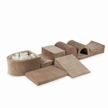 Mi Najveće pjenasto igralište s mikro bazenom Velvet Soft Dark Beige + 100 loptica: prozirna, bijela, biserna, svijetlo zlatna, opalescentna