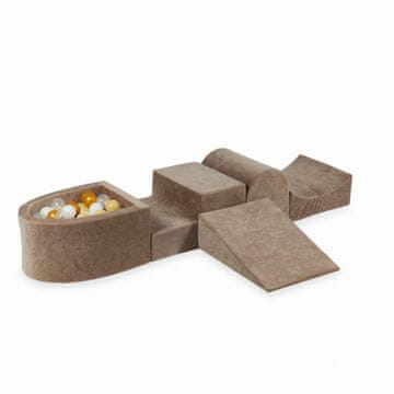 Mi Pjenasto igralište s brdom i bazenom mikro Velvet Soft Dark Beige + 100 loptica: prozirna, bijela, bež, zlatna