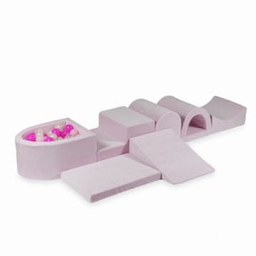 Mi Najveće pjenasto igralište s bazenom micro Velvet Soft Light Pink + 100 loptica: prozirna, opalescentna, svijetlo ružičasta, ružičasta