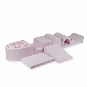 Mi Najveće pjenasto igralište s mikro bazenom Velvet Soft Light Pink + 100 loptica: bijela, svijetlo ružičasta, opalescentna
