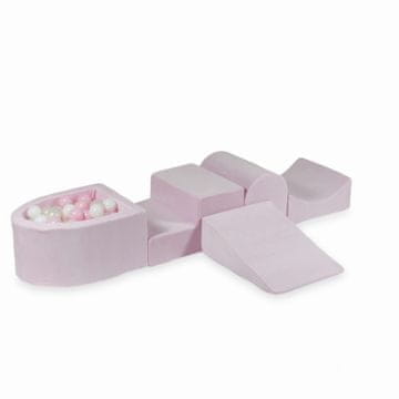 Mi Pjenasto igralište s brdom i bazenom mikro Velvet Soft Light Pink + 100 loptica: bijela, svijetlo ružičasta, opalescentna