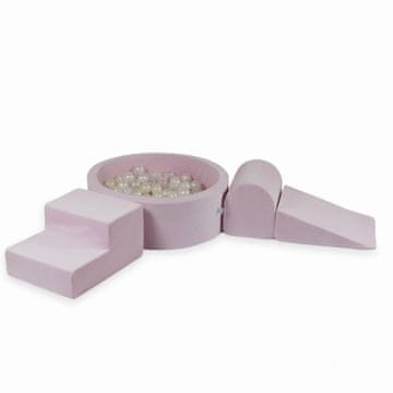 Mi Pjenasto igralište s okruglim bazenom 90x30 Velvet Soft Light Pink + 200 loptica: prozirne, biserne, opalescentne