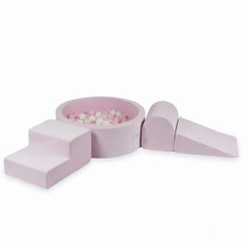 Mi Pjenasto igralište s okruglim bazenom 90x30 Velvet Soft Light Pink + 200 loptica: bijela, svijetlo ružičasta, opalescentna