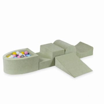 Mi Pjenasto igralište s brdom i bazenom mikro Velvet Soft Light Mint + 100 loptica: bijela, srebrna, puderasto ružičasta, žuta, svijetloplava