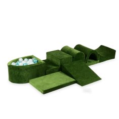 Mi Najveće pjenasto igralište s bazenom, mikro Velvet Soft Olive + 100 loptica: prozirne, biserne, metalik tirkizne
