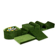 Mi Najveće pjenasto igralište s bazenom, mikro Velvet Soft Olive + 100 loptica: biserne, srebrne, zlatne, metalik tirkizne