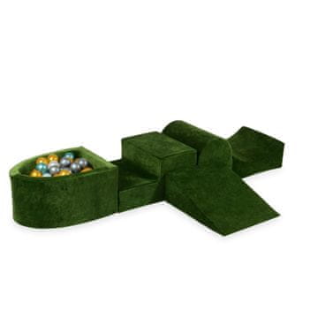 Mi Pjenasto igralište s brdom i bazenom mikro Velvet Soft Olive + 100 loptica: biserna, srebrna, zlatna, metalik tirkizna