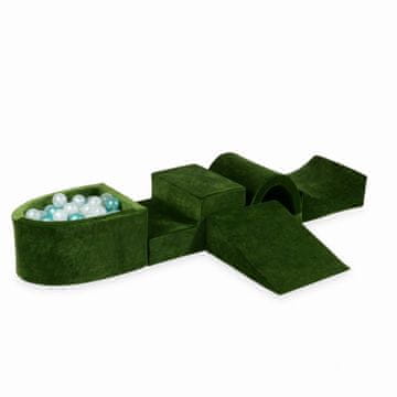 Mi Pjenasto igralište s mostom i bazenom mikro Velvet Soft Olive + 100 loptica: prozirna, biserna, metalik tirkizna