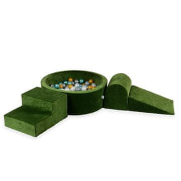 Mi Pjenasto igralište s okruglim bazenom 90x30 Velvet Soft Olive + 200 loptica: biserna, srebrna, zlatna, metalik tirkizna