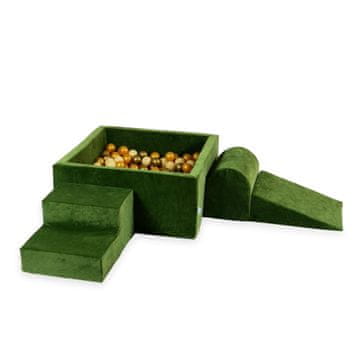 Mi Pjenasto igralište s kvadratnim bazenom 90x90x40 Velvet Soft Olive + 400 loptica: bež, zlatna, staro zlato