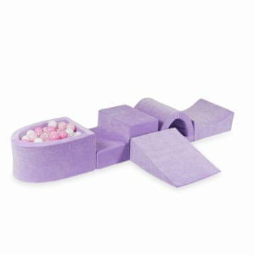 Mi Pjenasto igralište s mostom i bazenom mikro Velvet Soft Purple + 100 loptica: prozirna, bijela, svijetlo ružičasta, puderasto ružičasta