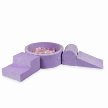 Mi Pjenasto igralište s okruglim bazenom 90x30 Velvet Soft Purple + 200 loptica: prozirna, bijela, svijetlo ružičasta, puder ružičasta