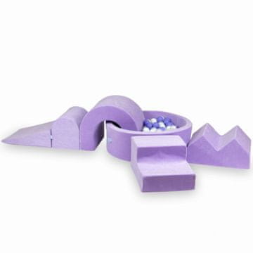 Mi Pjenasto igralište s okruglim bazenom 90x30 Velvet Soft Purple + 5 elemenata + 200 loptica: bijela, biserna, vrijeskasta