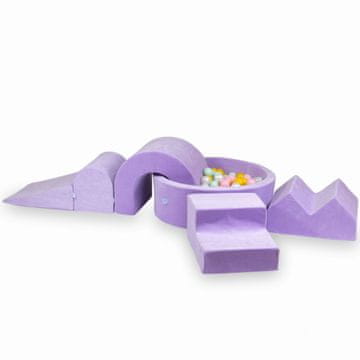 Mi Pjenasto igralište s okruglim bazenom 90x30 Velvet Soft Purple + 5 elemenata + 200 loptica: biserna, svijetlo ružičasta, žuta, svijetlo mint