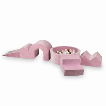 Mi Pjenasto igralište s okruglim bazenom 90x30 Velvet Soft Pink + 5 elemenata + 200 loptica: biserna, svijetlo ružičasta, staro zlato