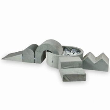 Mi Pjenasto igralište s okruglim bazenom 90x30 Velvet Gray + 5 elemenata + 200 loptica: prozirne, biserne, metalik grafitne
