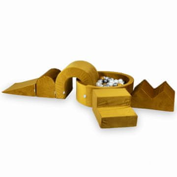 Mi Pjenasto igralište s okruglim bazenom 90x30 Velvet Gold + 5 elemenata + 200 loptica: biserne, srebrne, zlatne