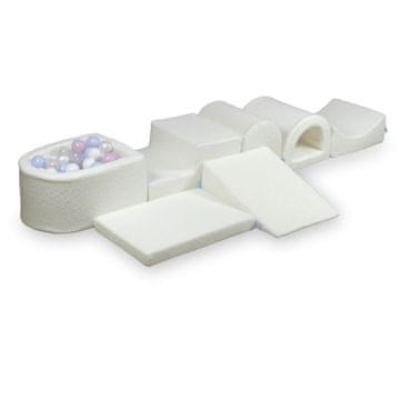 Mi Najveće pjenasto igralište s mikro Boucle White bazenom, 100 loptica: prozirne, bijele, biserne, svijetlo ružičaste biserne, svijetloplave biserne