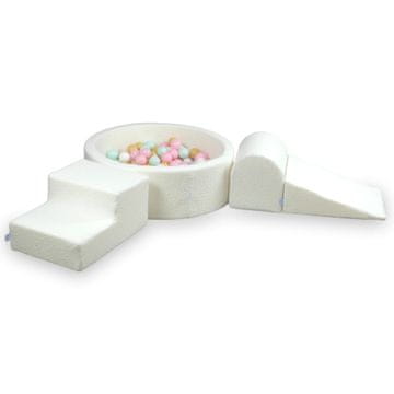 Mi Pjenasto igralište s bazenom 90x30 Boucle White 200 loptica: bijela, svijetlo menta, svijetlo ružičasta, bež