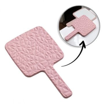 KOZMETIČKO OGLEDALO S RUČKOM, JEDNOSTRANO, XL, 23 CM, ROZE, ZA LICE