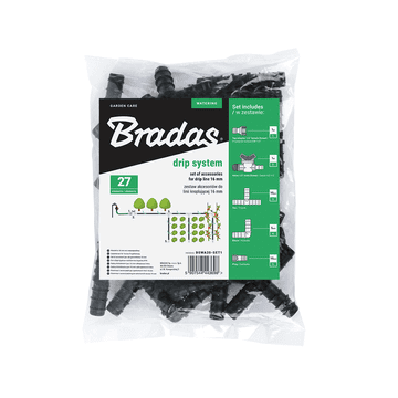 Bradas Set pribora za traku za kapanje od 16 mm, 27 dijelova, koljena, T-komadovi, ventili, završne kapice, priključak za slavinu za sustav navodnjavanja DSWA20-SET1