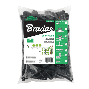 Bradas Set pribora za kapanje od 16 mm, 81 element, spojnice, T-komadići, kapice, ventili, 1/2" priključak za slavinu za sustav navodnjavanja, DSWA20-SET4