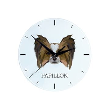 Papillon, kontinentalni španijel - geometrijski zidni sat s fotografijom i natpisom