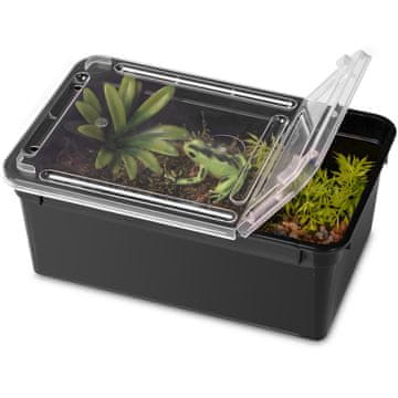 Terrario TERARIJA FAUNARIJ PLASTIČNA POSUDA ZA GMIZAVCE VODOZEMCE CRNA 19X12X7,5 CM