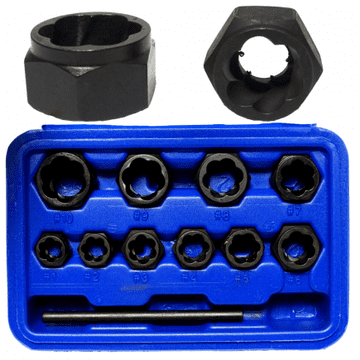 SET NASADNIH KLJUČEVA ZA SLOMLJENE VIJKE 11 DIJELOVA 9-19 MM SREBRNIH