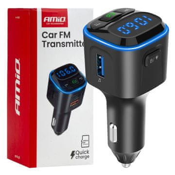 AMIO Auto FM odašiljač microSD 1×USB-A 2×USB-C 12V 24V -04651
