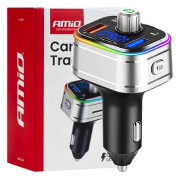 AMIO Auto FM odašiljač 2×USB-A 1×USB-C microSD 12V 24V -04652