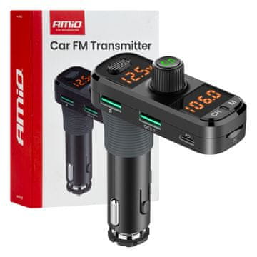 AMIO Auto FM odašiljač 2×USB-A 1×USB-C mikroSD 12V 24V -04653