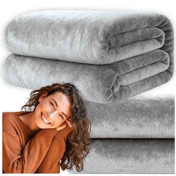 Glatka deka, prekrivač za krevet 200x220 cm, siva, za krevet, topla, velika, plišana, mekana