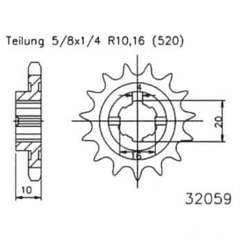 ESJOT 50-32059-13 čelični prednji lančanik, 520/13z za Husqvarna CR 125, SM 125 S, SMS 125 2T, WRE 125