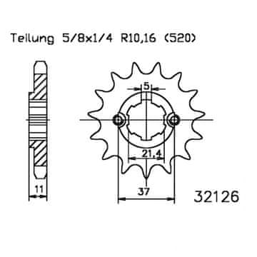 ESJOT 50-32126-13 čelični prednji lančanik, 520/13z za Aeon / E-Ton / Goes / SYM